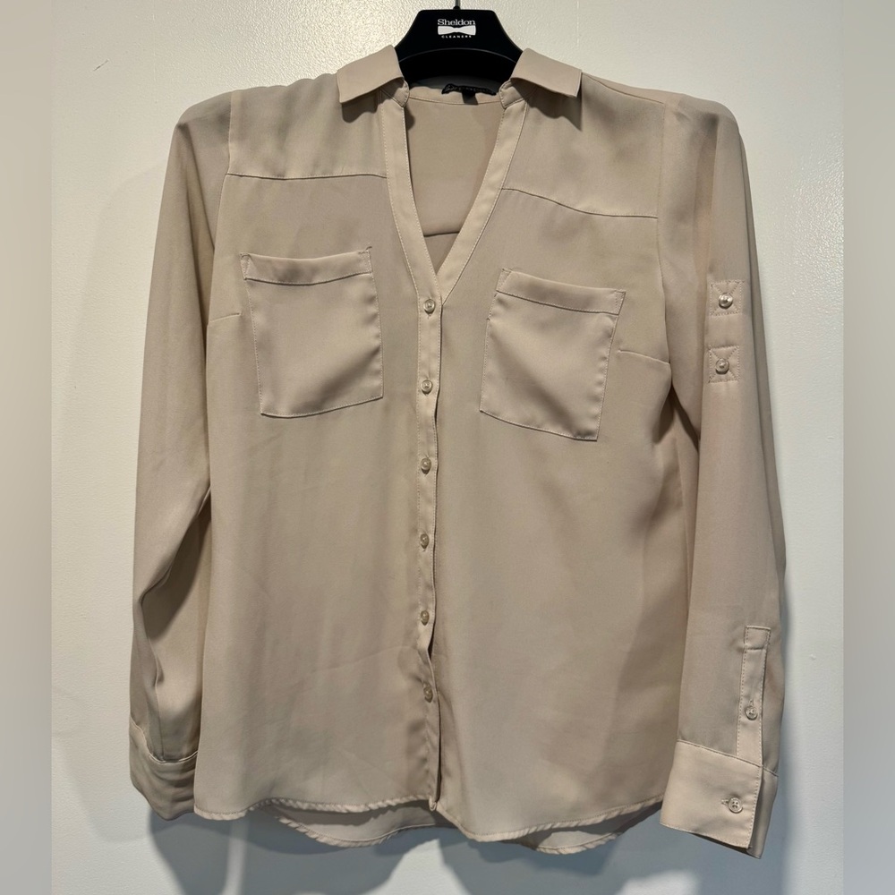 Express Light Beige Button-Up Blouse